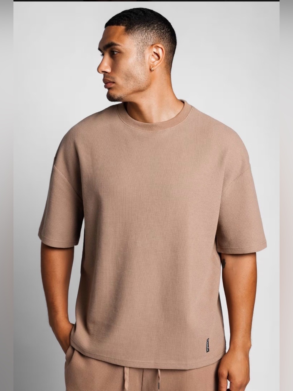 Comfrt Unisex Waffle Lounge Tee, Truffle Brown, XL